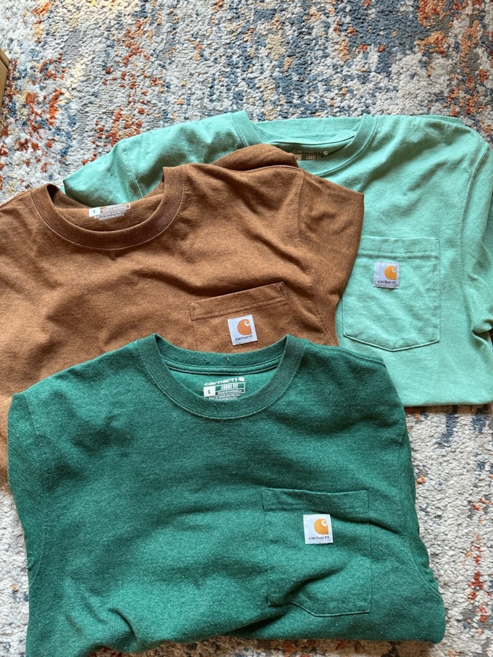 Carhartt Short-Sleeve Pocket Tees in Brown, Mint & Forest Green